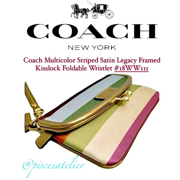 Coach Multicolor Striped Satin Legacy Framed Kisslock Foldable Wristlet #18WW111 - Picture 7 of 10